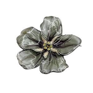 Vintage Enamel Flower Brooch Alzheimer's Association Pin Gray Green